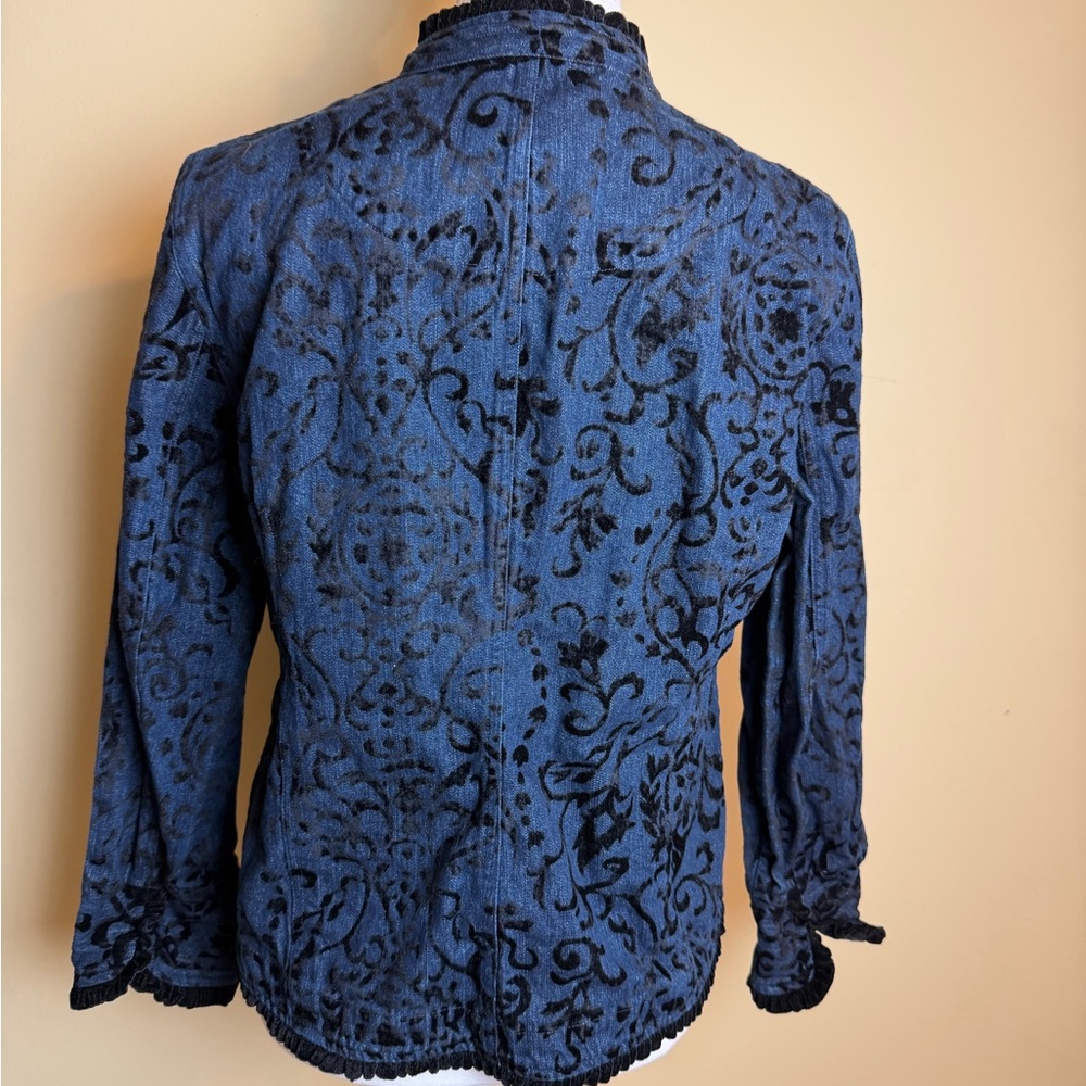 Chico’s Jacket Women's size 1 Blue and Black denim Hook and Eye closing - Picture 4 of 11